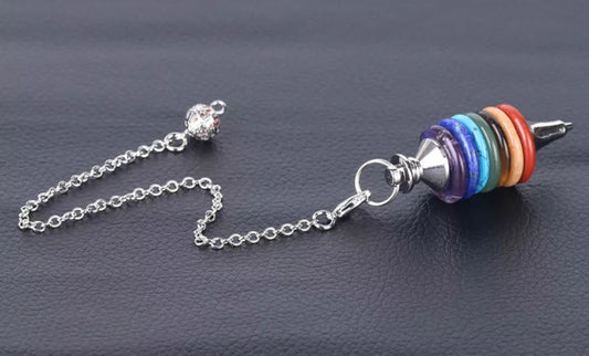 7 Chakra Natural Stone Slice Pendulum with Lobster Clasp